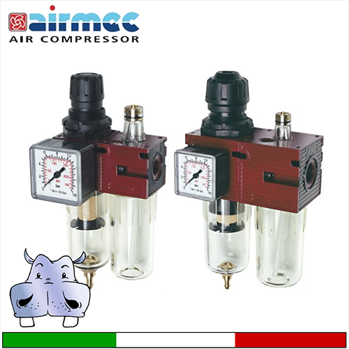 Filtro Regolatore Lubrificatore (FRL) 3/8 BSPP Per Aria Compressa - Con Manometro E Scarico Automatico