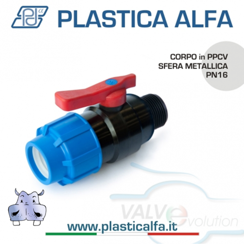 Valvola a sfera in PPCV a compressione Plastica Alfa - attacchi maschio femmina