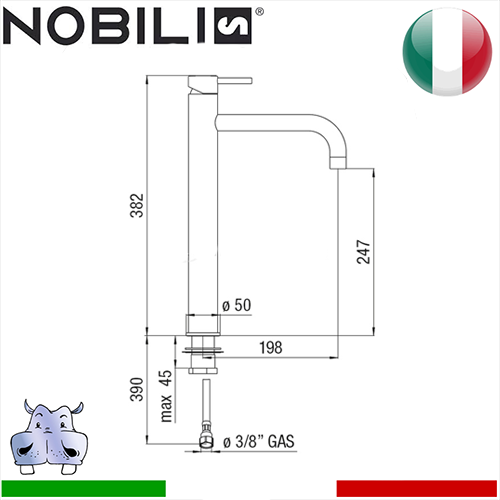 Miscelatore rubinetto monocomando Lavabo a corpo alto Nobili LIVE 2