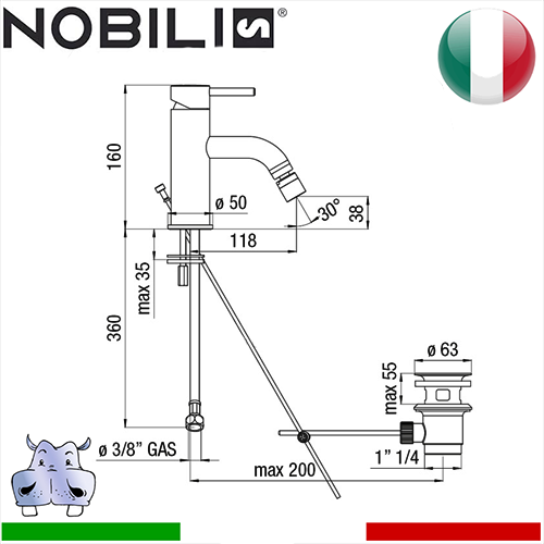 Miscelatore bidet rubinetto monocomando, getto orientabile Nobili LIVE 2