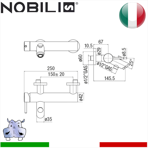 Miscelatore rubinetto vasca esterno monocomandom con doccia Nobili LIVE 2