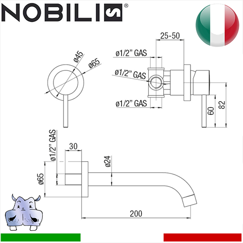 Miscelatore rubinetto monocomando Lavabo a parete Nobili LIVE 2