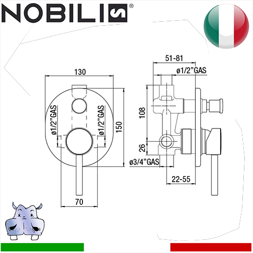 Miscelatore rubinetto monocomando doccia a incasso Nobili LIVE 2