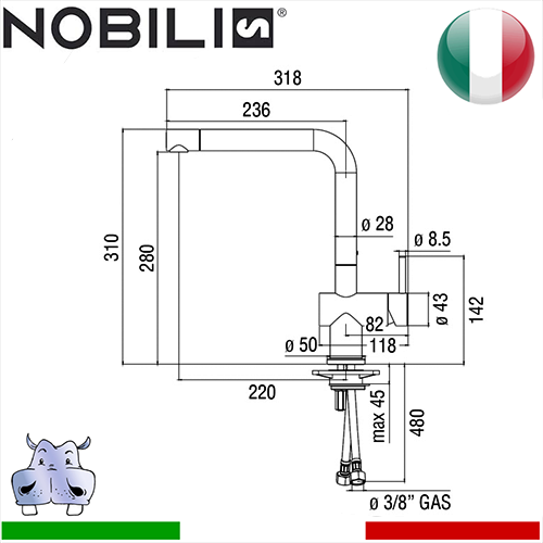 Miscelatore rubinetto monocomando Lavello Nobili LIVE 2