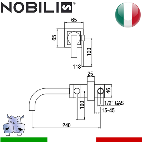 Miscelatore lavabo monocomando a parete Nobili CUBE 2
