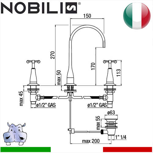 Batteria 3 fori lavabo Nobili CARLOS PRIMERO 2