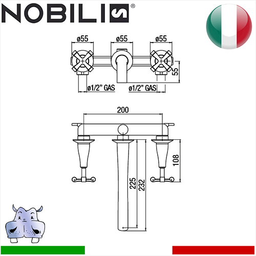 Batteria 3 fori a parete lavabo Nobili CARLOS PRIMERO 2