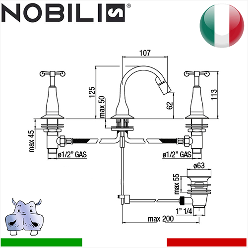 Batteria 3 fori lavabo Nobili CARLOS PRIMERO 2