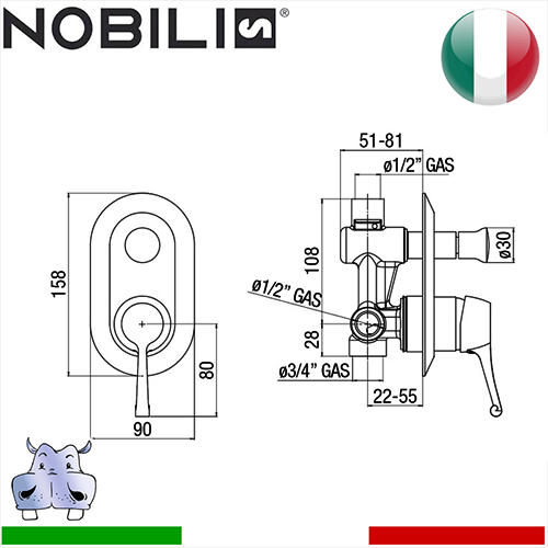 Monocomando a incasso doccia Nobili CARLOS PRIMERO 2
