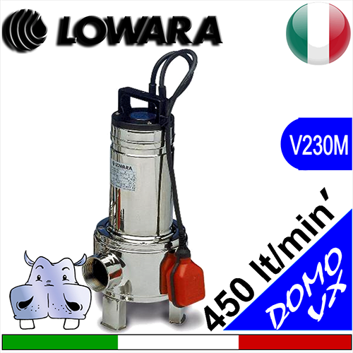 LOWARA Elettropompa Sommersa per fognature DOMOVX, girante vortex,  completa di galleggiante elettrico premontato