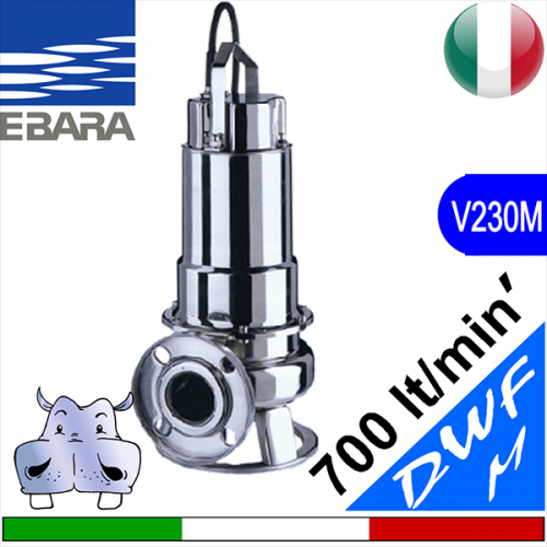 EBARA Elettropompa Sommersa flangiata per fognature DWF M, girante monocanale,  senza galleggiante elettrico premontato