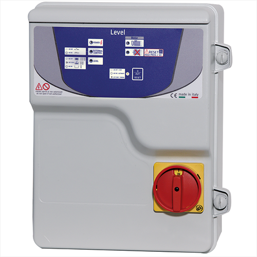 Quadro avviatore per elettropompa LEVEL V230M SA612 monofase completo di centrale per sonde di livello, protezione amperometrica 2