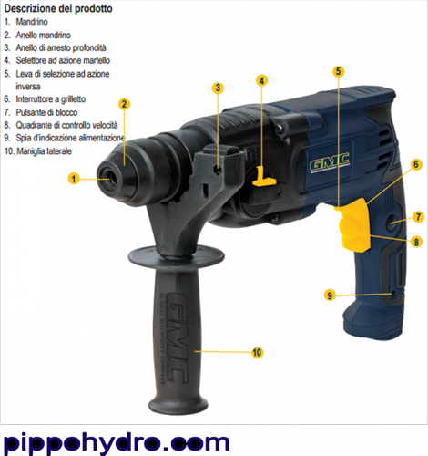 GMC - Trapano battente tassellatore con punte sds-plus 550W 4