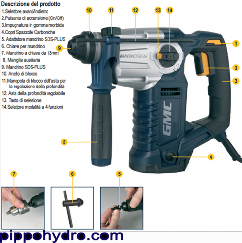GMC - Trapano battente tassellatore con punte sds-plus 950W 3