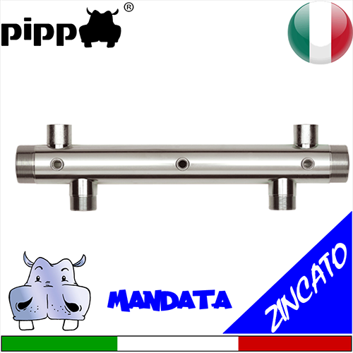 Collettore di mandata in acciaio zincato a caldo serie 6500Z a 4 vie per gruppi di pressione gemellari