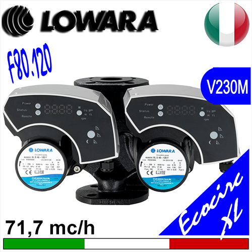 Circolatore elettronico gemellare Lowara EcocircXL D 80-120F, flangiato DN80, (circolatori con prevalenza massima di 12 ml)
