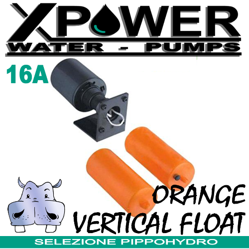 Pippo - Galleggiante elettrico millimetrico con contrappeso Vertical Float Orange ad azionamento verticale