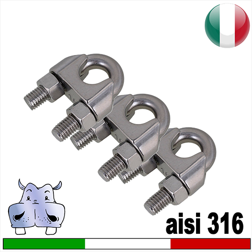 Morsetto in acciaio inox aisi 316 per funi, corda