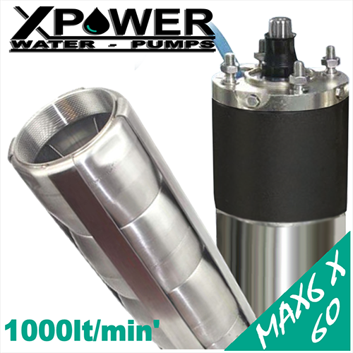 X-POWER - Elettropompa sommersa idraulica integrale acciaio inox X-POWER MAX 6X serie 60 per pozzi, completa di motore sommerso MX 6 Watercooled (Garanzia 3 anni)
