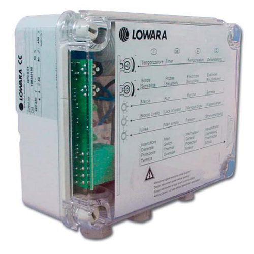 Quadro elettrico Lowara avviatore per elettropompa QPCS V230M monofase completo di condensatore centrale per sonde di livello, protezione amperometrica 2