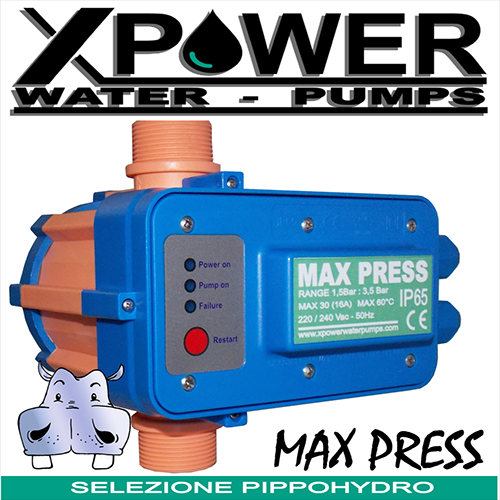 Xpower Regolatore di pressione Presscontrol Maxpress - pressione di  ripartenza pompa regolabile da 1,5Bar a 3,5Bar - applicabile a pompe max 3Hp