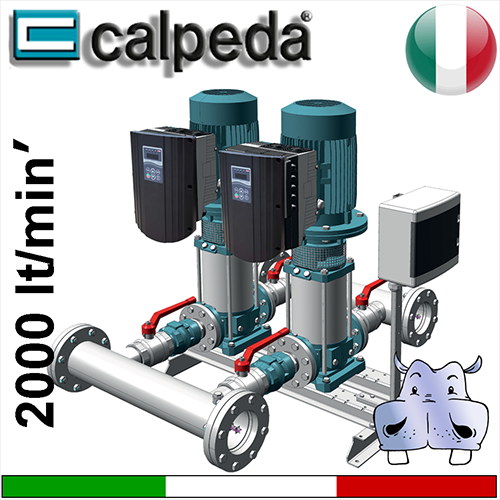 Gruppo gemellare aumento pressione idrica con 2 elettropompe Calpeda ad asse verticale MXV 80-4 gestite da inverter - alimentazione trifase 400Vac e motori trifase 400Vac