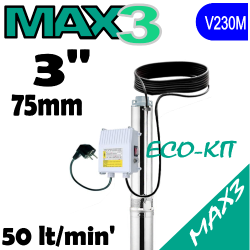 X-POWER - Pompa sommersa a ingombro ridotto MAX 3 completa di 20 metri cavo elettrico e quadro avviatore