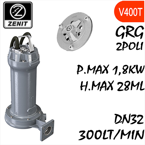ZENIT - Sommersa  fognature trituratrice serie Grey GRG mandata orizzontale DN32 alimentazione trifase