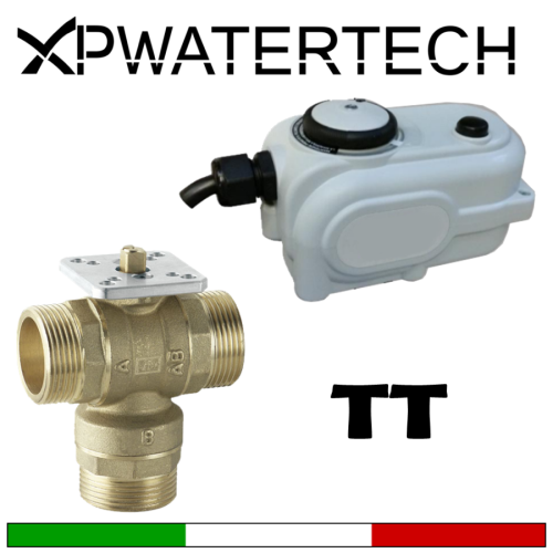 Elettrovalvole motorizzate di zona a 3 vie per acqua modello attuabile con funzionamento a valvola deviatrice, motorizzazioni  abbinabili 24vad - 24 Vdc - 230Vac
