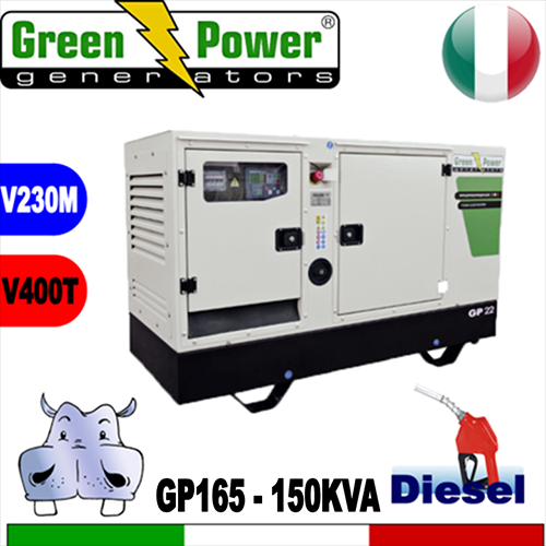 Generatore Gruppo Elettrogeno diesel GP165 - 150KVA Trifase - Silenziato  - avviamento elettrico