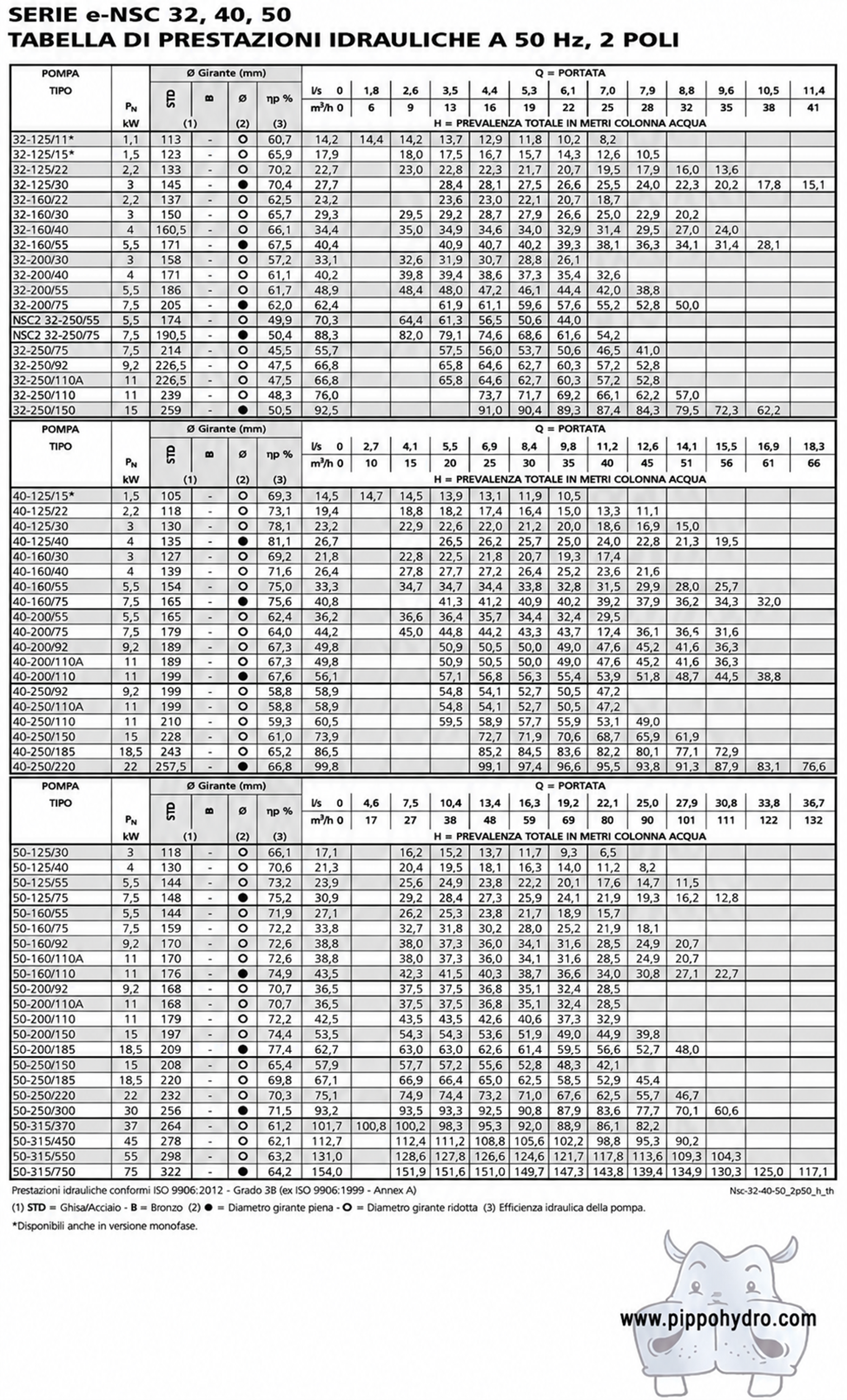 Elettropompe Lowara NSCE serie 40: modelli 40-125, 40-160, 40-200 e 40-250. Consulta prezzi, schede tecniche e prestazioni su PIPPOHYDRO.