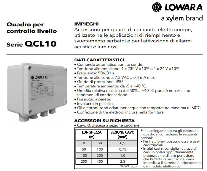 qcl10 quadro elettrico controllo livello pippohydro lowara vendita e assistenza