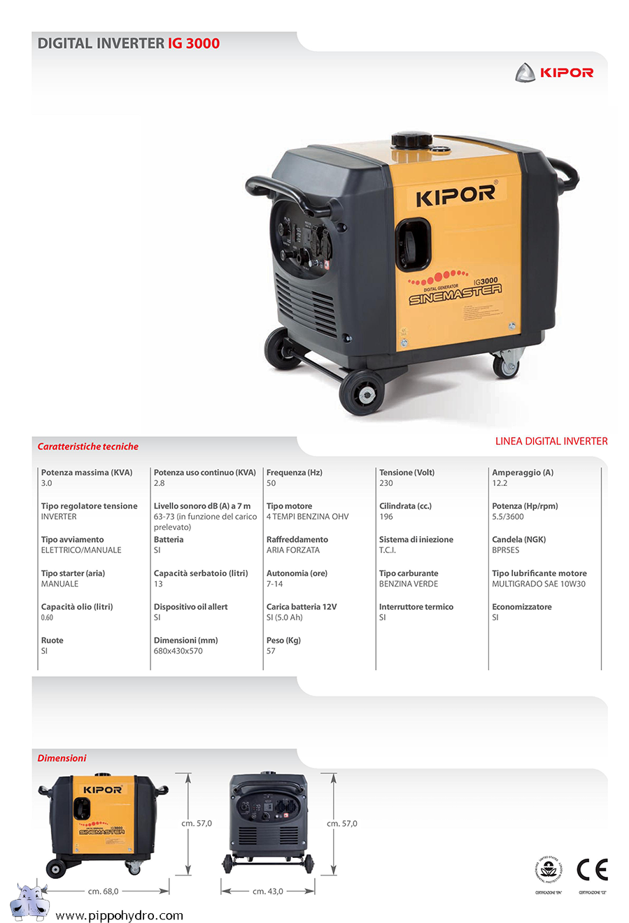 Generatore di corrente Gruppo Elettrogeno inverter a benzina, Kipor IG 3000  2,52KW 2520W TRASPORTABILE Kipor - Generatori di corrente