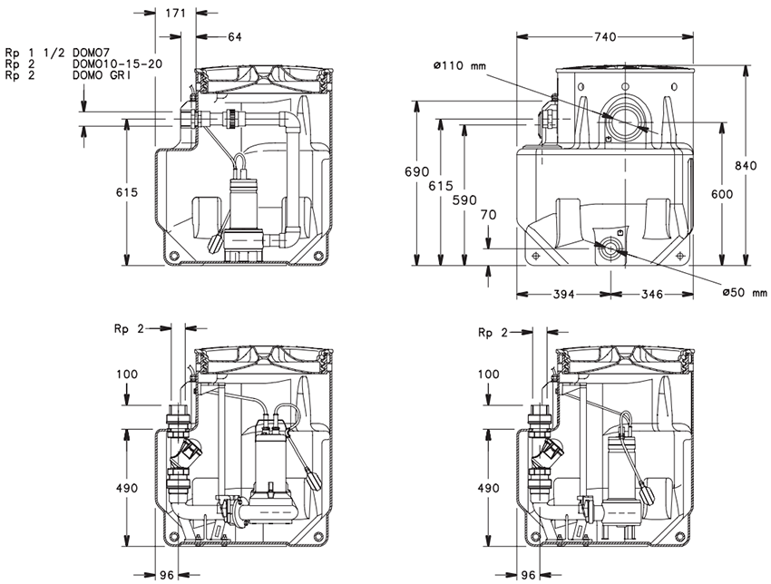forme costruttive e possibilità di installazione della singlebox lowara
