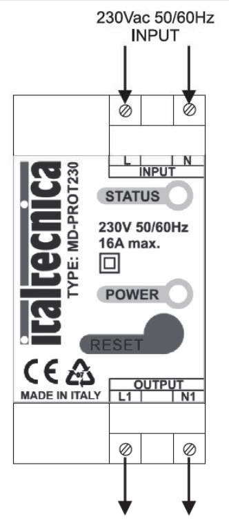 schema di montaggio mdulo DIN md-prot230 collegamenti elettrici