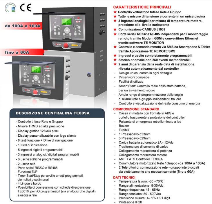 quadro per inserzione automatica del generatore di corrente