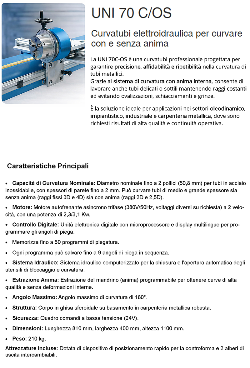 CBC pippohydro curvatubi attrezzatura idraulica uni 70c curvare tubi con anima con display touchscreen trifase
