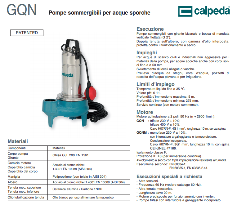 pompa sommersa in acciaio inox professionale per acque sporche