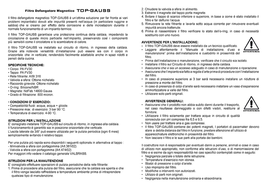 filtro defangatore top gauss sottocaldaia anticalcare