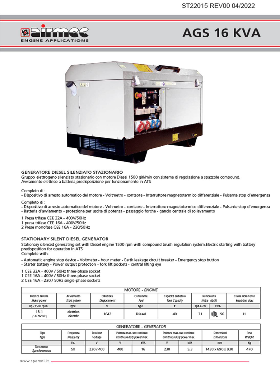 STATIONARY SILENT DIESEL GENERATOR