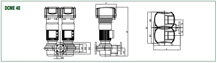 disegno tecnico pompe elettroniche in linea con inverter incorporato regolazione automatica dei giri mediante trasduttore di pressione