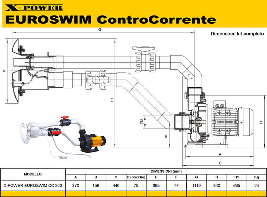 dimensioni del kit per nuoto controcorrente