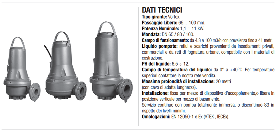 scheda tecnica pompa fkv professionali anti intasamento dab