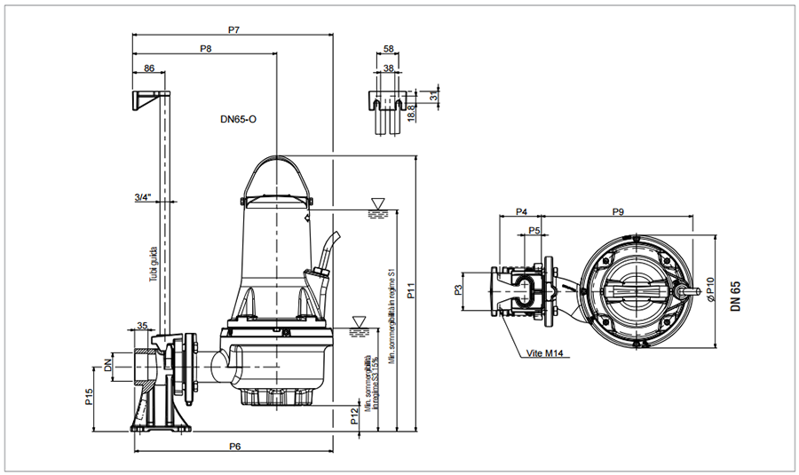 scheda tecnica pompa fkv professionali anti intasamento dab dati dimensionali costruttivi