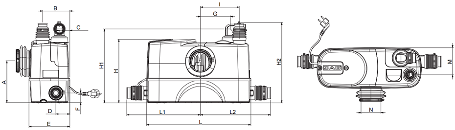 disegno tecnico e dimensioni di ingombro con misure espresse in mm