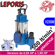 SANSONE 550 - SANSONE 750 - SANSONE 1100 potenze da 0,75 HP a 1,50 HP versione semi-professionale a doppia tenuta meccanica in bagno olio, girante in ghisa grigia a grana fine pompa acque sporche promozione listini offerte pompa acque sporche casa come pompa acque sporche elettropompe acque sporche pompe sommerse per acque scure pompe ad immersione per acque nere pompe svuotamento fosse biologiche elettropompe sommerse pompe per fosse biologiche elettropompe sommerse pompe per fanghi biologici liquido biologico impianto rilancio sollevamento risalita acque luride acque sporche occasione