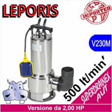SUPERDRAINEX 200 potenza 2,00 HP versione professionale a doppia tenuta meccanica in bagno olio, girante in acciaio inox elettropompa sommersa per fognatura acciaio inox girante acciaio inox vendita professionale su pippohydro