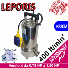 SUPERDRAINEX75 - SUPERDRAINEX100 - SUPERDRAINEX150 potenze da 0,75 HP a 1,00 HP versione professionale a doppia tenuta meccanica in bagno olio, girante in acciaio inox elettropompa immersa doppia tenuta girante in acciaio inox