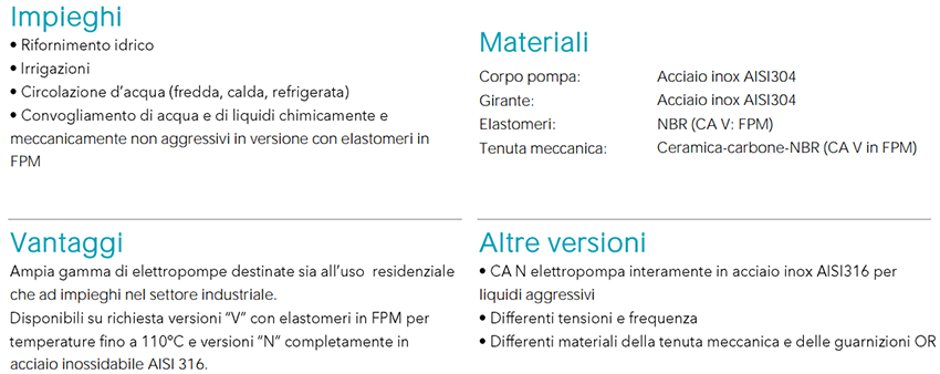 pompe sollevamento acqua pulita lowara