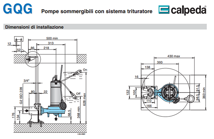 POMPA SOMMERSA CALPEDA - SCHEDA TECNICA pompaggio acque cariche liquami immissione trattamento depurazione